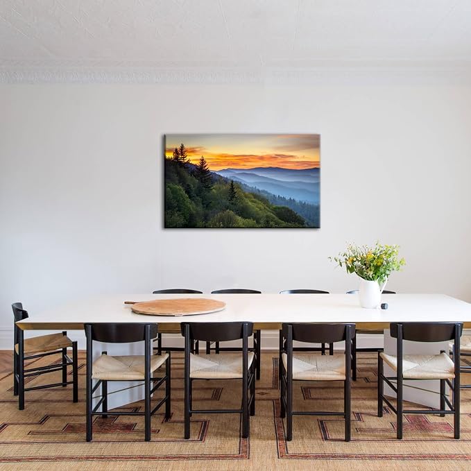 Great Smoky Mountains Canvas Wall Art Nature Forest Sunrise Wall Decor for Living Room National Park Photographic Prints Painting Misty North Carolina Landscape Pictures Artwork Home Decoration 24x36"