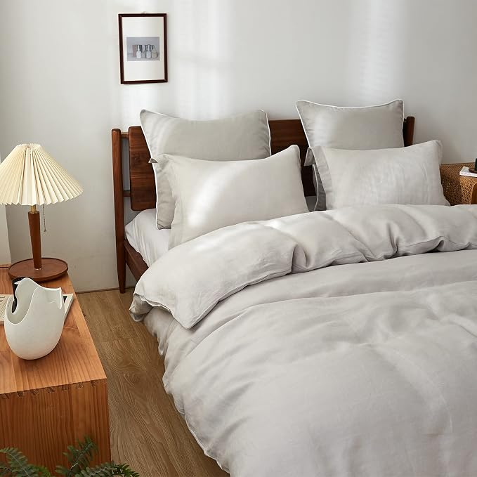 Simple&Opulence 100% Linen Pillow Case Queen Size Set of 2, Grey Pillow Covers with Overlap Closure, Luxury Breathable Pillowcases Protectors Suitable for All-Season (20" X 26", Grey)