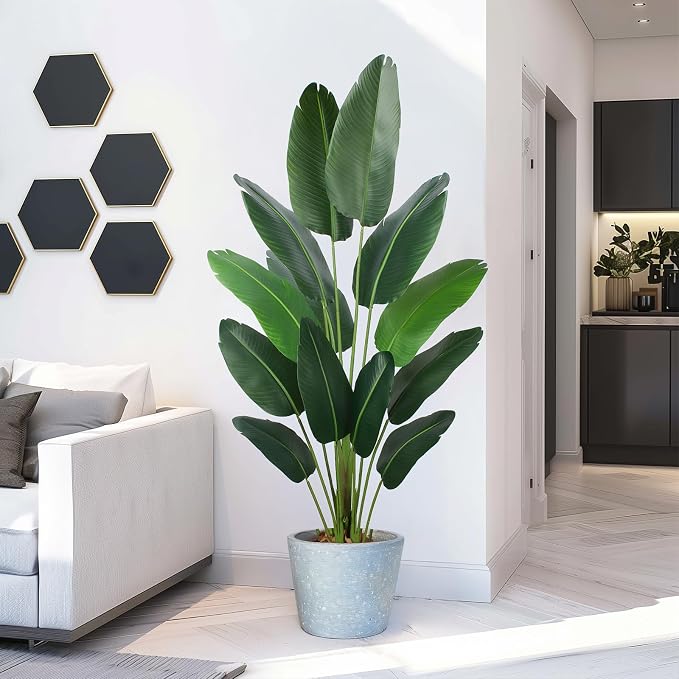 YEPDIN Artificial Bird of Paradise Plant 6 Ft Tall Fake Banana Leaf Plant for Indoors and Outdoors,Faux Palm Tree with Plastic Pot for Office and Home Decor,L1802PCS