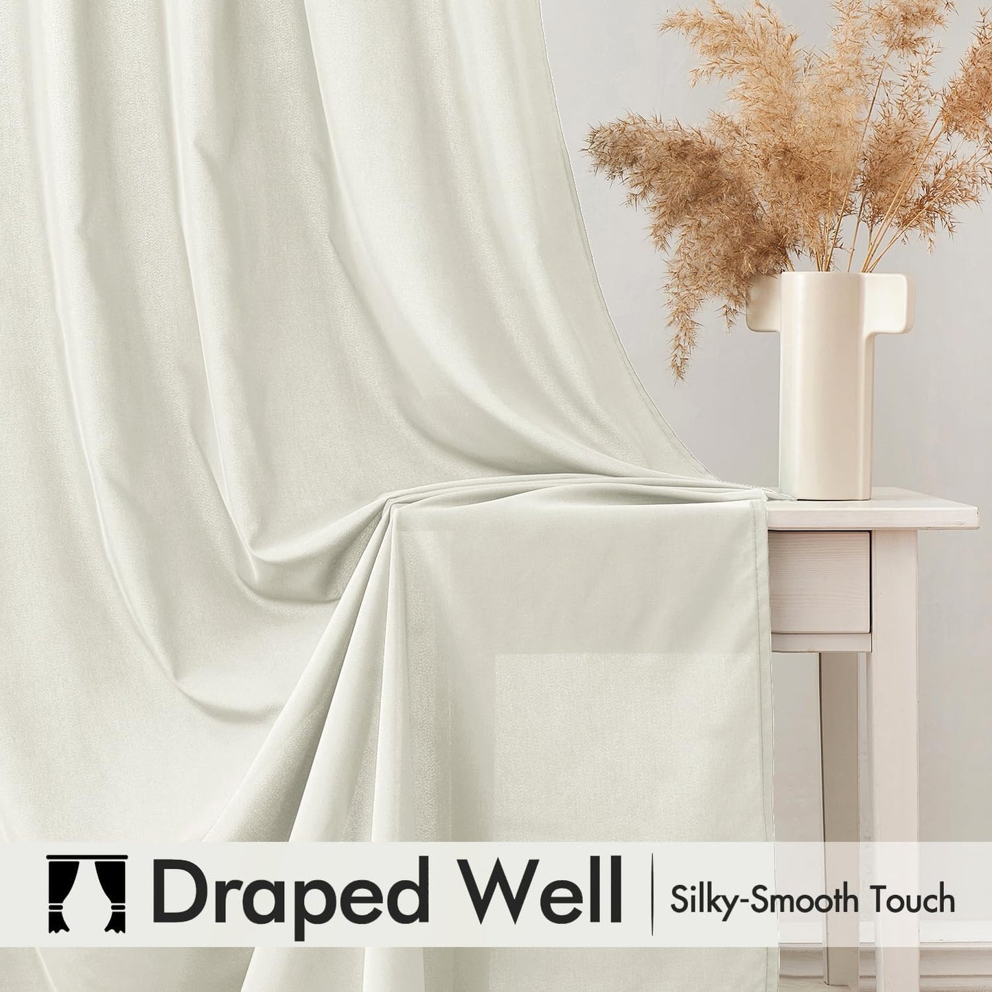 MIULEE Ivory Privacy Sheer Curtains That Let Light in 90 Inches Long Non-See-Through Semi Sheer Curtain Light Filtering Window Curtains Drapes for Living Room Bedroom 2 Panels Set 42 X 90