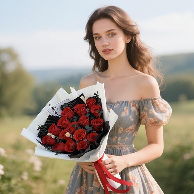 Qutawua 16 Piece Preserved Flower Rose Bouquet, Forever Flowers Romantic Long Lasting Gift for Delivery to Women,Valentine's.Mother's Day Gift(Red, 16 Rose)