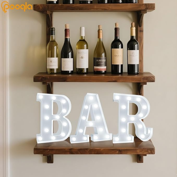 BAR - Illuminated Marquee Bar Sign for home decor - Light up LED Marquee Word Sign - Pre-Lit Pub Light Battery Operated Valentines Day Gifts for Him (Cool White)