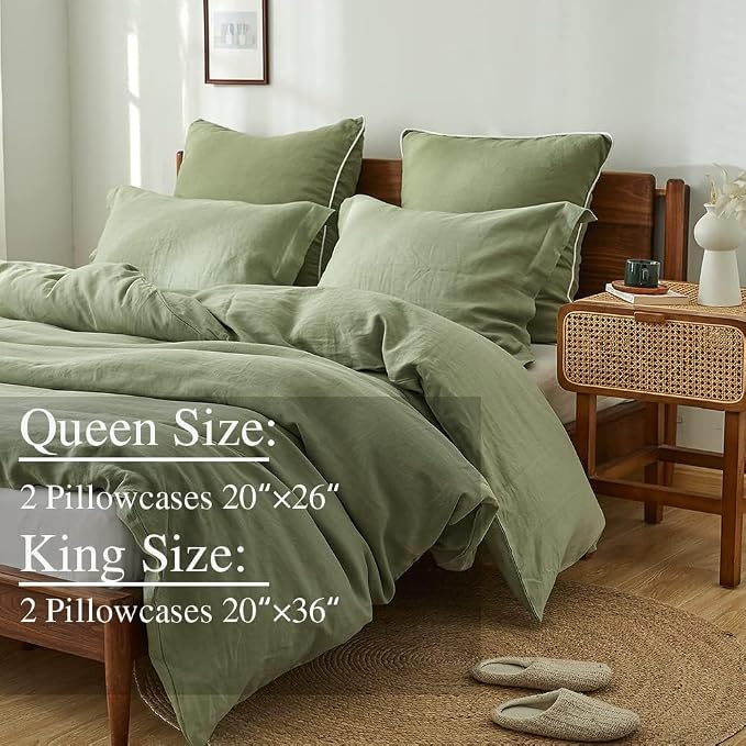 Simple&Opulence 100% Linen Pillow Case King Size Set of 2, Sage Green Pillow Covers with Overlap Closure, Luxury Breathable Pillowcases Protectors Suitable for All-Season (20" X 36", Sage Green)