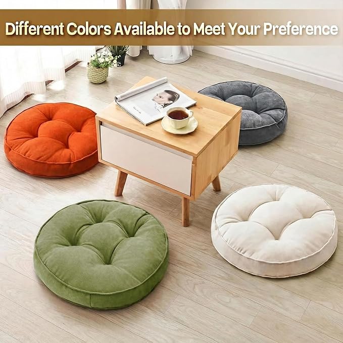 1 MIDDLE ONE Floor Pillow Set of 2, Memory Foam Floor Cushions for Adults, Large Meditation Pillow for Sitting, 22 x 22 Inches (Round | Green)