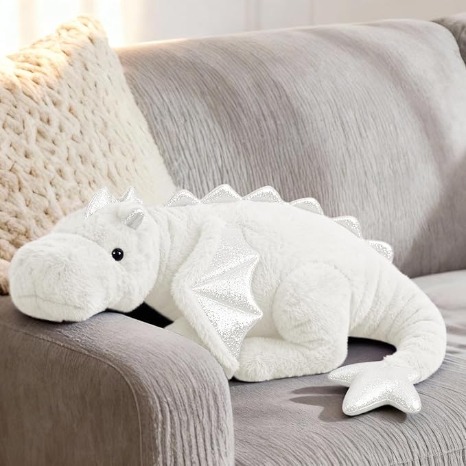ARELUX Giant 50in 3Lb Big White Dragon Large Stuffed Animals Cute Plush Toy Fuzzy Jumbo Dinosaur Pillow Plushies with Wings Cuddly Soft Green Pterosaur Plushie for Friends Family Member