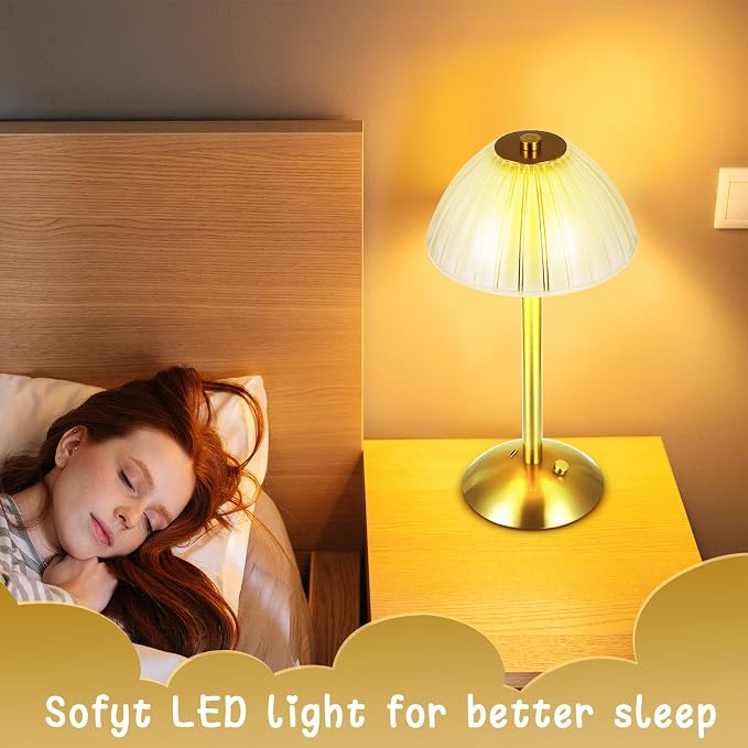 Liliful 6 Pcs Cordless Table Lamp Rechargeable Touch LED Small Gold Portable Battery Operated USB-c Desk Lamp 3 Color Dimmable for Bedroom Living Room Dining (Gold,Mushroom Style)