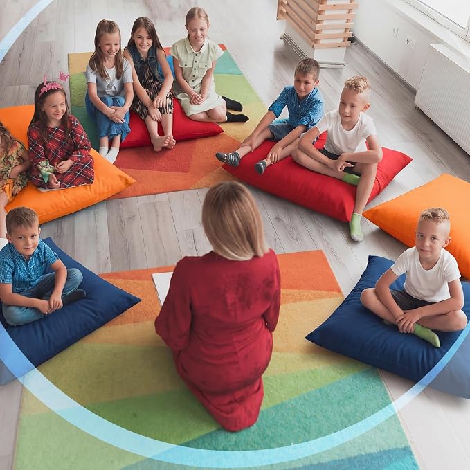 CroBlissful 4 Pieces Extra Large Floor Pillow Set, 27 x 27 x 8 Inch Kids Jumbo Floor Pillows Flexible Seating for Classroom Reading Corner Playrooms Home School, Waterproof(Assorted Colors)
