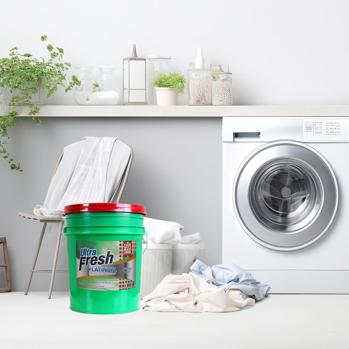 Ultra Fresh 5 Gallon Liquid Laundry Detergent Washing Soap for All Machine Types, 3X Platinum, Up to 640 Loads, Mango Twist