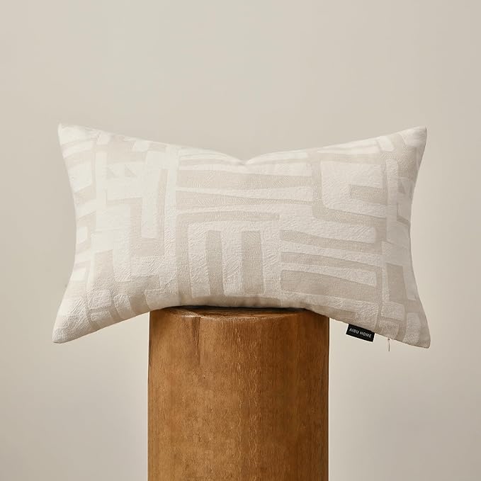Lumbar Pillow Cushion Cover 20x12 Inch, Double-Sided Geometric Pattern Pillow Covers, Modern Designer Original Pillowcase for Sofa, Bed, Rattan Chair, Bedroom, Living Room(White)