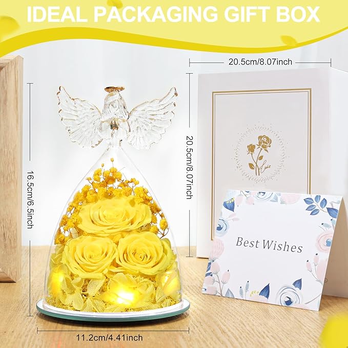 Flowers for Delivery Gifts for Mom Mothers Day Birthday Gifts for Women Grandma Fresh Preserved Flowers Forever Real Roses in Glass Angel Figurines Anniversary Present for Wife Her Friends Daughter