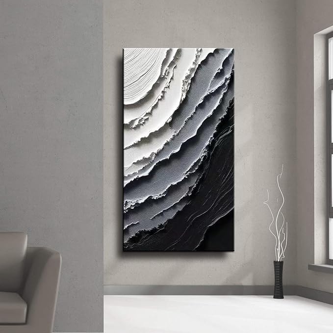 YaSheng Art -Canvas Wall Art Handmade Art Modern Abstract Wall Art, Black and White Gradient Canvas Paintings, Large Vertical Wall Art for Living Room Bedroom Office Wall Decor , 60x30inch Ready to Hang