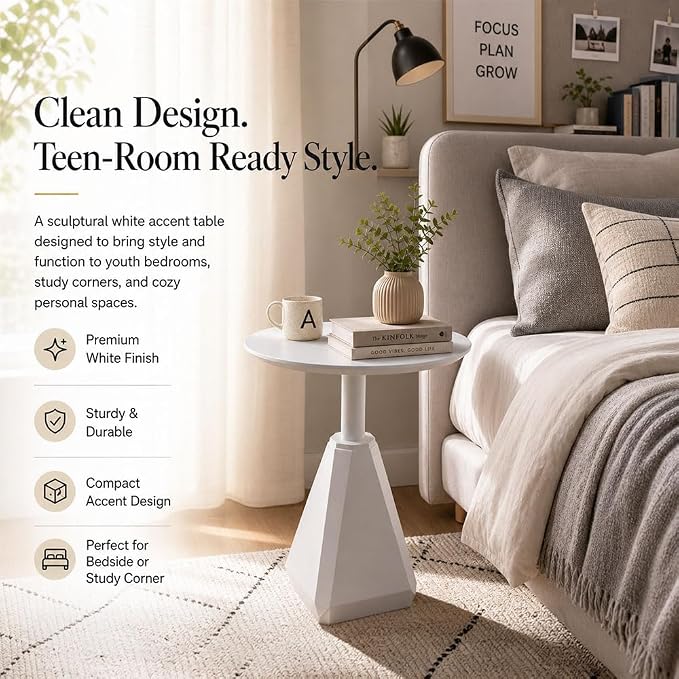 Round Wood Side Table, Set of 2, Coffee Nightstand Cocktail Drink Modern Accent Circle End Table, Wood Pedestal Base for Living Room, Bedroom, Small Spaces, Offices, Ivory
