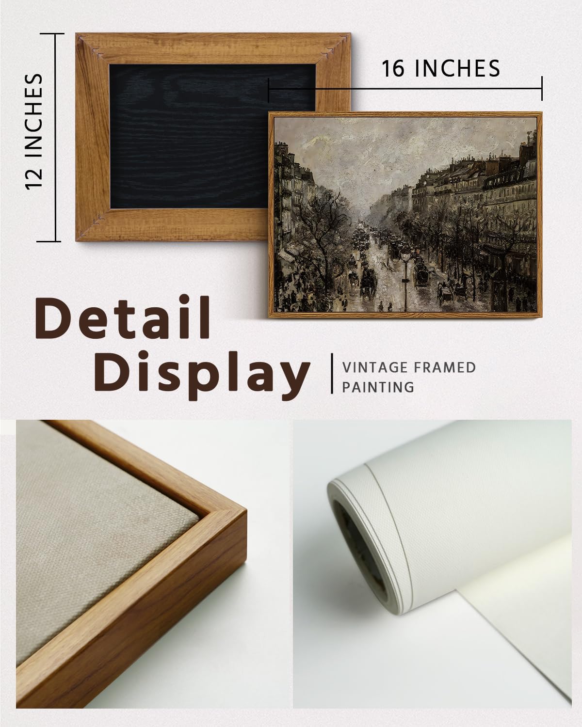 VIYYIEA Framed Canvas Wall Art Home Decor for Living Room Classical Cityscape Artwork Wall Decorations Vintage Oil Painting Prints Parisian Street Wall Decor Bathroom Wall Pictures Farmhouse 12x16in