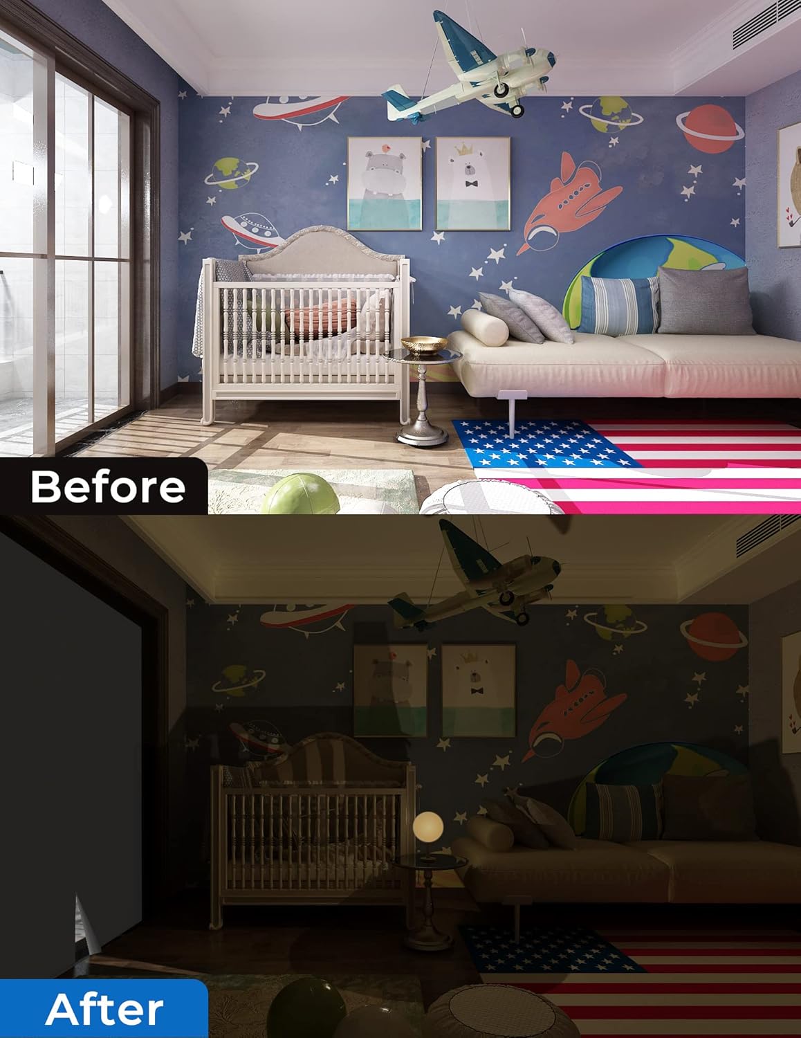 Sumobaby Blackout Curtains for Bedroom 75"x57" Portable No Drill Blinds for Windows with Heat-Resistant Magic Tapes,100% Black Out Window Cover Easy to Cut Fit for Home Cinema,Dorm Room,Nursery(White)