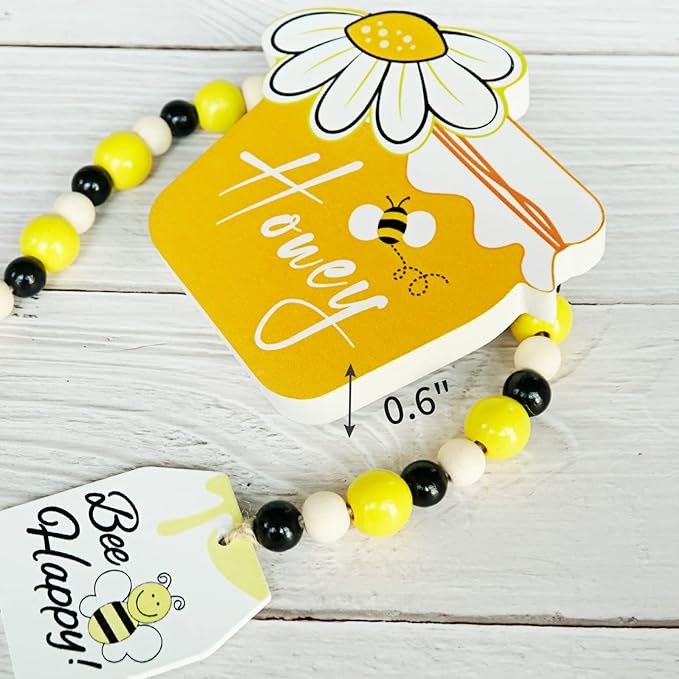 Bee Tiered Tray Decor Set, 6 Pcs Bumble Bee Farmhouse Kitchen Decor with Gnome, Honey Jar, Bee Hive, Wood Signs & Garland, Rustic Spring Decor Summer Countertop Coffee Bar Decorations