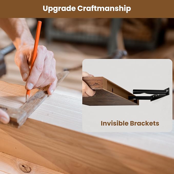 Axeman 32Inch Floating Shelves for Wall, 2 Pack Shelves for Bedroom, Bathroom, Kitchen, Hanging Wall Mounted Rustic Wood Shelf with Invisible Brackets for Books Decor, Rustic Brown