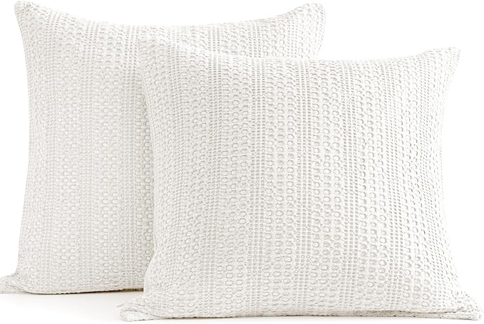Off White Pillow Covers 18x18 Throw Pillow Covers Set of 2 Boho Decorative Pillow Shams Stone Washed Cotton Pillowcase for Couch Sofa Chair Bed Car
