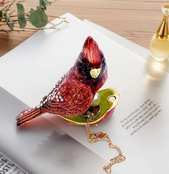 Luxury Red Cardinal Bird Gifts Jewelry Trinket Boxes Hinged.Decorative Keepsake Ring Box.Necklace Rings Earrings Organizer.Bird Figurines Accents Home Decor Gifts for Women.