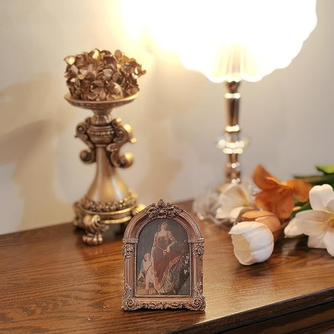 Bronze Antique Picture Frames 2.5x3.5 Ornate Arched Vintage Picture Frames with Glass Front for Wall Hanging and Tabletop Photo Gallery Wall Decor Vintage Home Decor