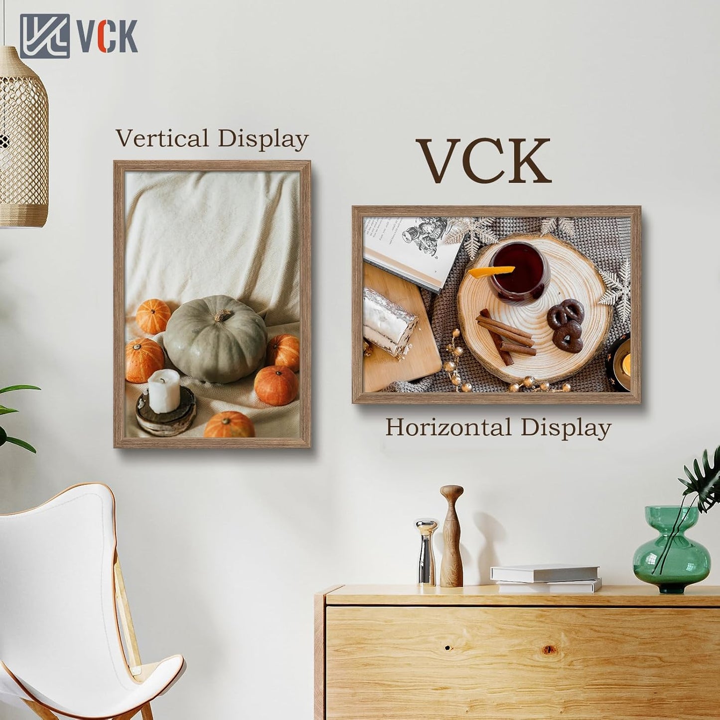 VCK 20x30 Frame 3 Pack - Brown Walnut, Natural Textured Solid Wood Poster Picture Frame, Wall Mounting Hanging