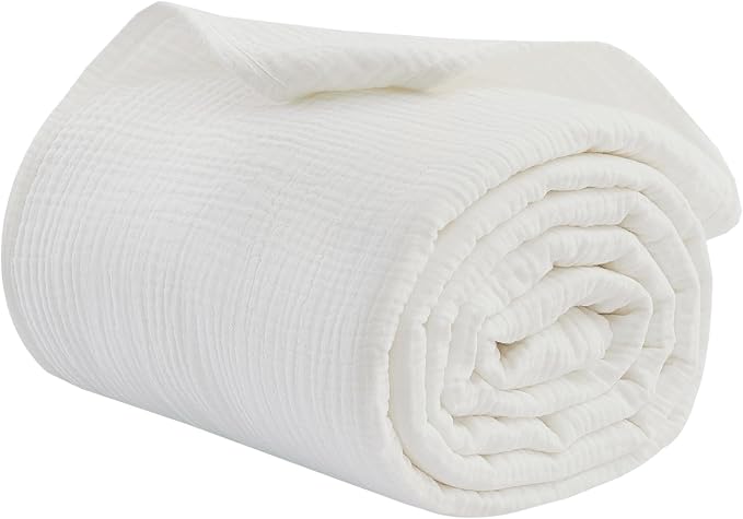 100% Cotton Muslin Throw XL Blanket (50" x 70") – A Luxuriously Soft, 4-Layer Lightweight and Breathable Gauze Blanket, Perfect for Year-Round use on beds, couches (White, Throw XL)