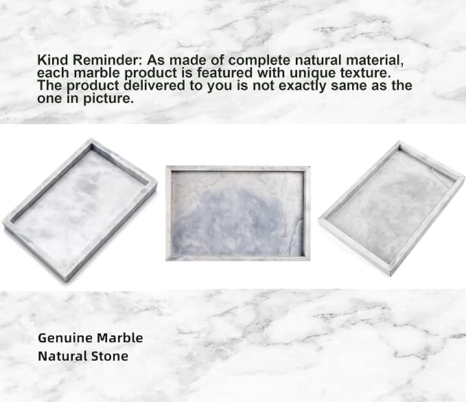 12 x 8 inch Real Natural Marble Vanity Tray, Genuine Marble Storage Tray for Cosmetics/Jewelry, Non-Resin/Non-Ceramic, Dresser Organizer Tray, Bathroom Tray, Home Decor, Kitchen, Coffee Table