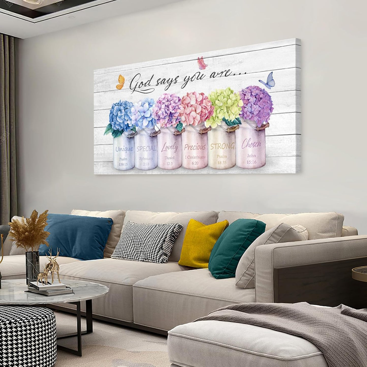 Cao Gen Decor ArtH43062 Inspirational Bible Verse Wall Art: God Says You Are Wall Sayings Flowers in Mason Jar Picture Print Christian Gift Quotes Poster for Women Girl Bedroom Home Decor Artwork