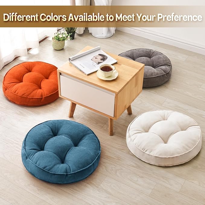 1 MIDDLE ONE Floor Pillow Set of 2, Memory Foam Floor Cushions for Adults, Large Meditation Pillow for Sitting, 22 x 22 Inches (Round | Grey)