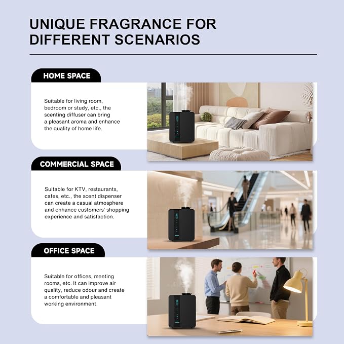 Waterless Diffuser Smart APP Control 2000 Sq.Ft Oil Level Monitoring | Diffusers for Home Smart LCD Touch, 200ML Essential Oil Diffuser for Large Room, Hotel, Office, Luxurious Metal