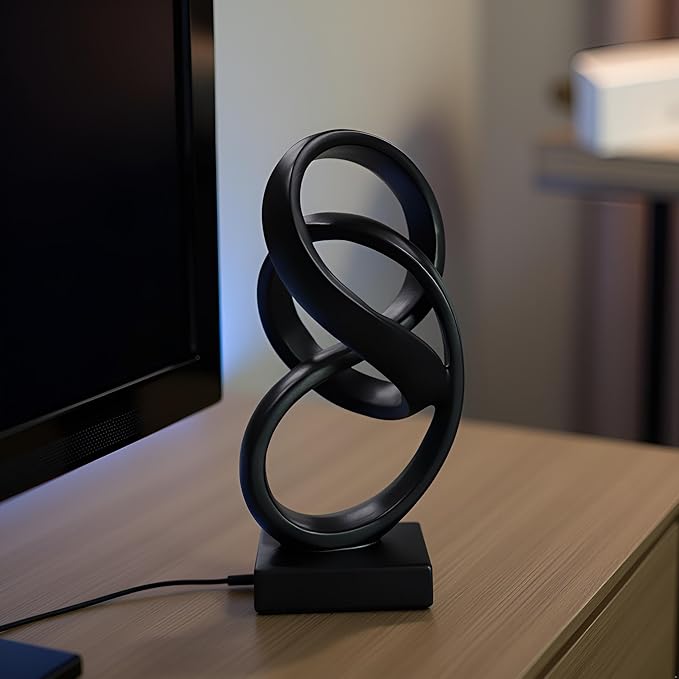 10" Modern Abstract Ribbon Decorative Sculpture, Knot Sculptures,Home Decor,Coffee Table Statues,Dining Living Room Desk Decor(Black)