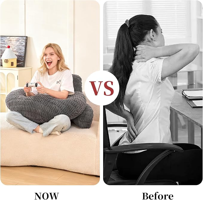 19" Reading Pillow for Bed,U Shaped Arm & Elbow Support,Gray Corduroy | Backrest Supports Back,U Shaped Lap Pillow Cushions Arms,Elbows & Wrists,Ribbed Corduroy for Reading,Gaming,Watching TV
