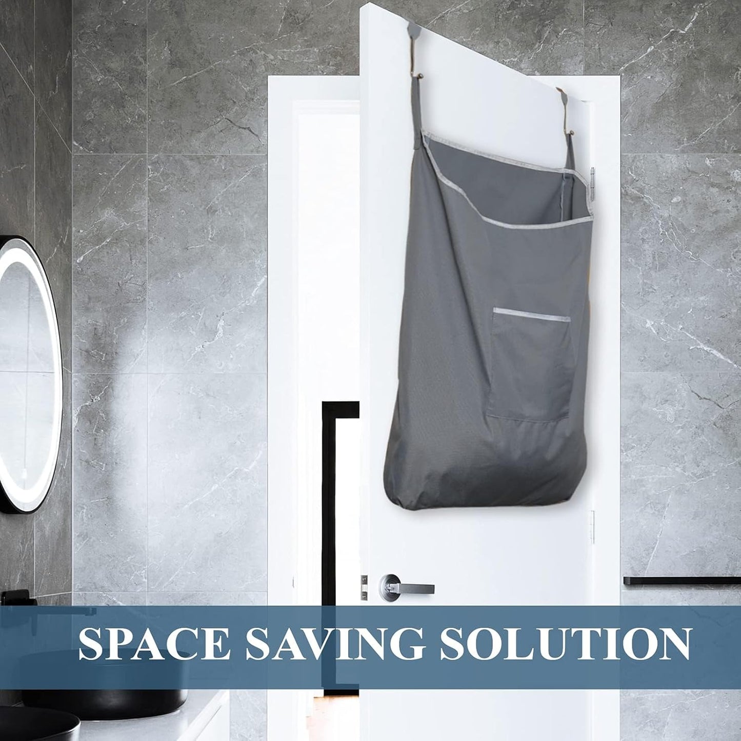 The Fine Living Co. X-Large Hanging Laundry Hamper with Over Door Hooks & Adhesive, Durable Space Saving Laundry Bag with Zipper and Wide Open Top,Hanging Dorm Laundry Hamper 20"x3.75"x31" (Gray-XL)