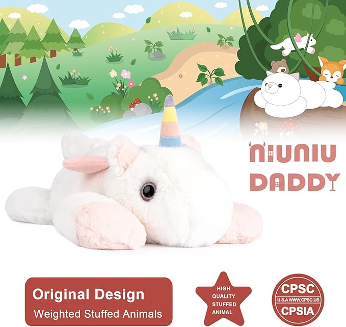 NiuniuDaddy 20" | 3.3 Pound Unicorn Weighted Stuffed Animals Plush Toy, Large Giant Pillowfort Body Pillow Animal with Kids Adults, Small Heavy Fluffy Fur Weighted Plushie for Gift Birthday Christmas