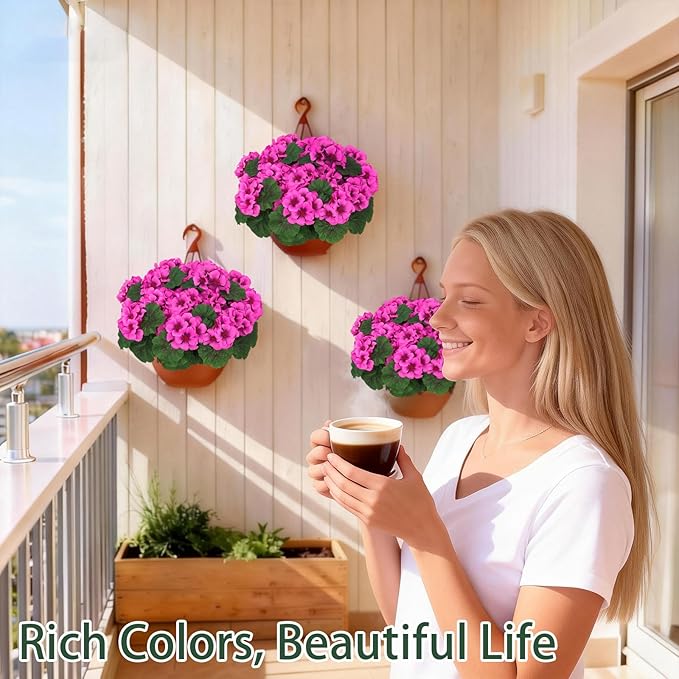 8 Pcs Artificial Geraniums Flowers for Outdoor Spring Summer Decor UV-Resistant & Realistic Silk Faux Plants for Garden Porch Patio Yard Balcony Home Kitchen Table Decoration, Rose Pink