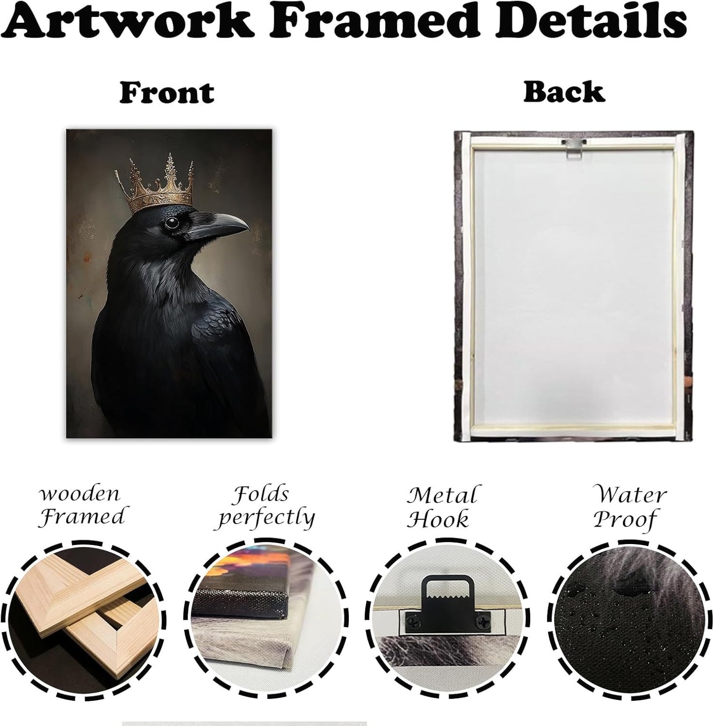 OAAPITI Raven King Wall Art Mysterious Black Bird Painting Dark Gothic Animal Canvas Print for Living Room Bedroom Home Office Inspirational Decor(Artwork-8,12"x18")