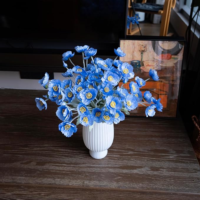 DUYONE Artificial Flowers 6 Stems Poppy Silk Bouquet,for Wedding, Home, Party Decoration,Table Centerpiece Arrangement(Blue)