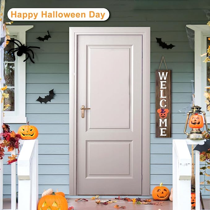 15.7'' Cute Mouse Seasonal Interchangeable Home Sign for Front Porch,18pcs Interchangeable Hanging Vertical Welcome Door Sign for Farmhouse/Wall/Porch Decor and Housewarming Gift