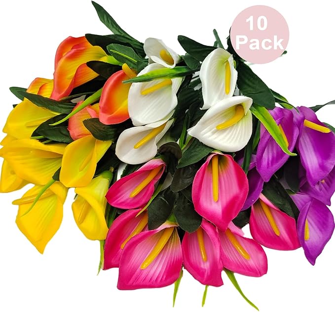10 Bundles Outdoor Artificial Flowers Fake Silk Calla Lily Flowers UV Resistant Realistic for Home Outside Garden Porch Patio Potted Planter Window Box Indoor Table Decoration