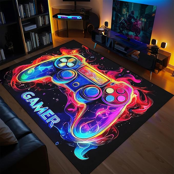 Gaming Area Rug for Boys Bedroom - Purple Gaming Carpet Rug for Kids Boys Room Video Games Carpet Gamepad Themed Rugs Kids Room Decor, 80 x 58 Inches