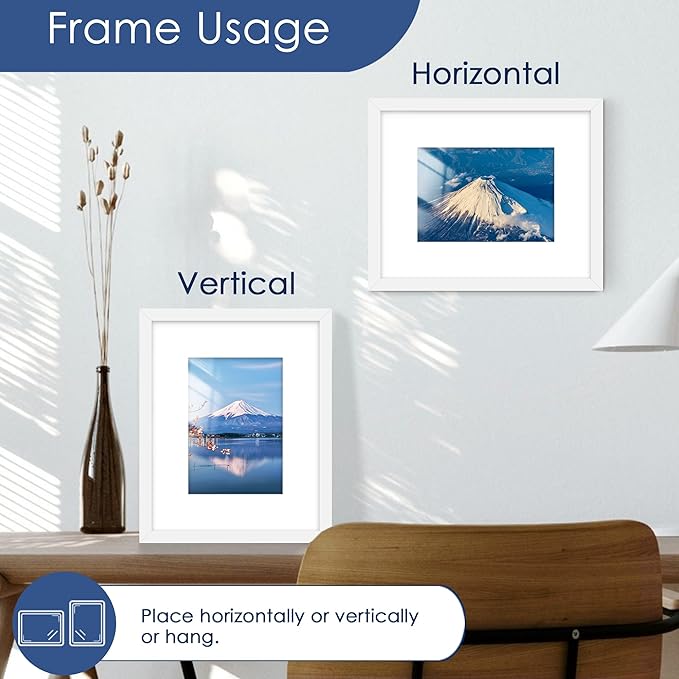 PEALSN 8x10 Picture Frame Set of 6, Display Pictures 5x7 with Mat or 8x10 without Mat for Wall Mounting or Table Top Display, Photo Frames Collage for Wall Decor, White.