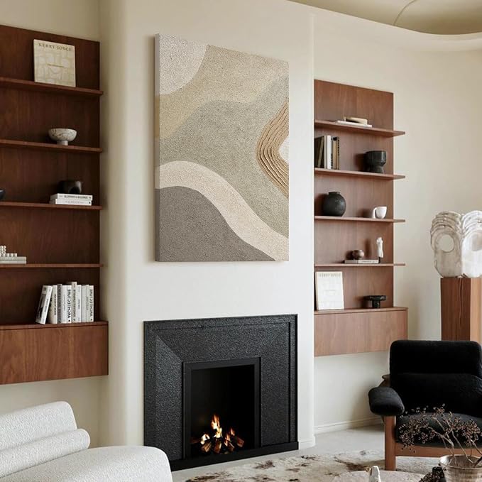 Modern Neutral Abstract Canvas Wall Art,3D Textured Oil Painting Wall Decor | Original Hand‑Painted Large Vertical Wall Art with Soft Layered Tones for Living Room Bedroom Office Home Decor Gift 36x24 in