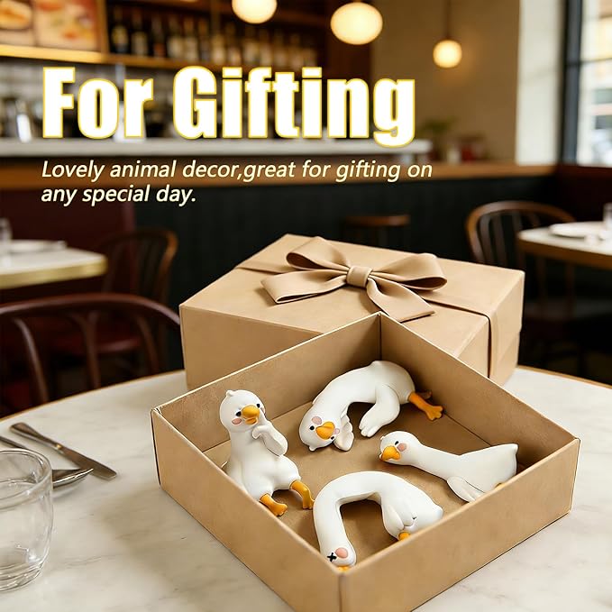 Funny Resin Desk Goose Decor 4 PCS, Mini Cute Goose Figurines for Computer Monitor, Car Dashboard and Rearview Mirror, Office Desk, Photo Frame Decorations Accessories & Housewarming Gifts