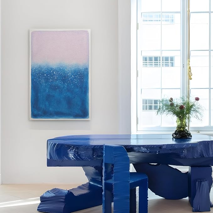 Modern Minimalist Abstract Canvas Wall Art, Textured Sandstone Oil Painting | Original Hand-Painted Purple to Blue Block Artwork, Large Contemporary Wall Decor for Living Room Bedroom Office 24x36 In