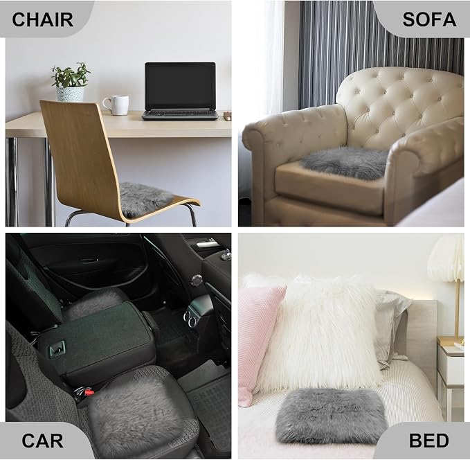 Drydiet 2 Pcs Natural Sheepskin for Bed Sores and Skin Imitation Wool Medical Sheepskins with Non-Slip Back for Pain Relief and Discomfort, Wool Seat Pad, 17 in x 17 in(Square,Grey)