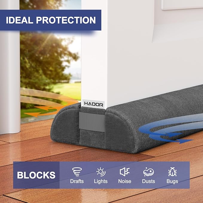 HADOR Door Draft Stopper for Bottom of Door, 36 Inch Under Draft Air Noise Light Blocker 30"- 36" Double Side Triangle Soundproof Sweep Filler Seal Gap up to 1.7" for Patio Sliding Door Guard, Black