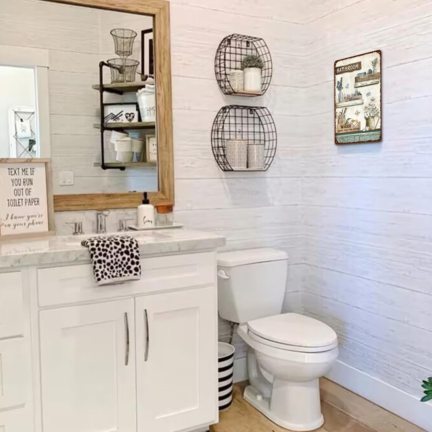 Vintage Farmhouse Bathroom Metal Tin Signs Rustic Flower Country Wall Art Decor 8X12 Inches