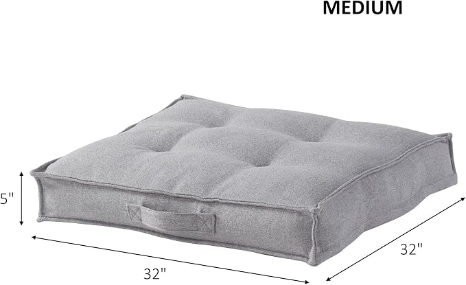 Square Tufted Floor Pillow with Removable Cover, Cement, Medium (32")