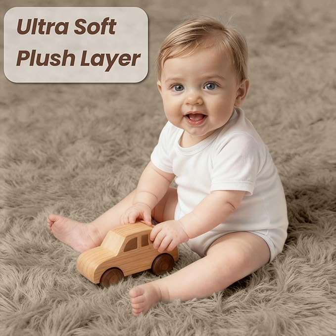4x6 Area Rug for Living Room, Ultra Soft Fluffy Shag Rugs for Bedroom, Non-Slip Large Fuzzy Plush Rug Indoor Floor Carpet for Nursery Kids Office Dorm Modern Decor, Gray Camel