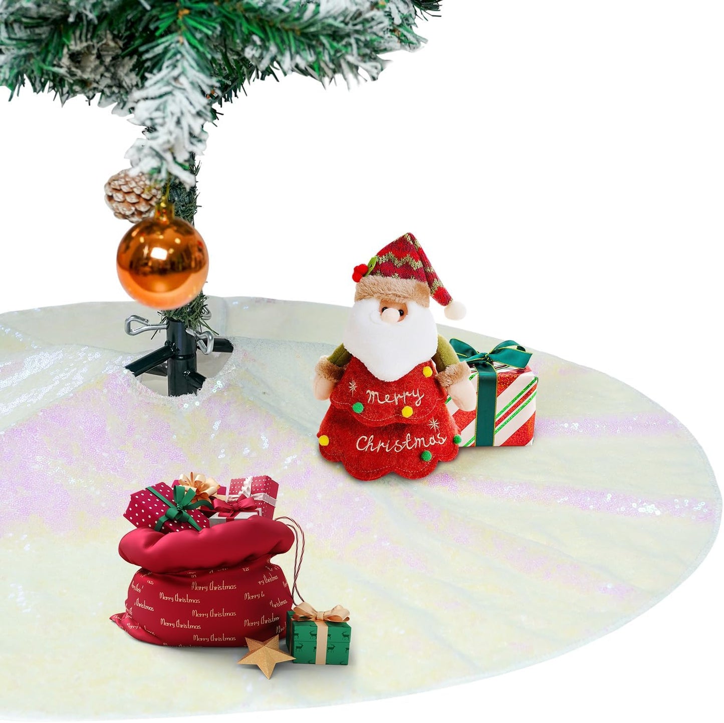 Eternal Beauty Christmas Tree Skirt, 36 Inch White Iridescent Sequin Tree Skirt Small Xmas Tree Skirt for Christmas Tree Decorations