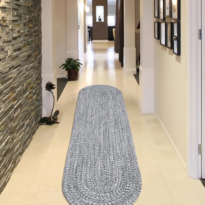 Superior Reversible Braided Indoor/Outdoor Area Rug, 2' x 8', Charcoal-White